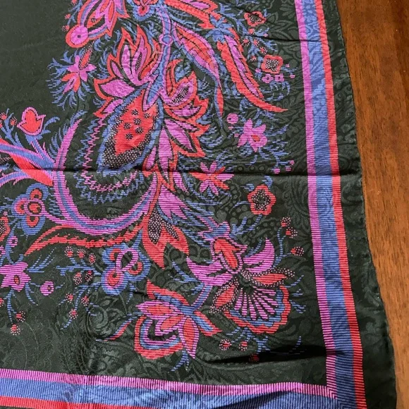 Carlisle Black Scarf with Purple and Pink Floral Accents silk 32“ x 32“ - Picture 6 of 8